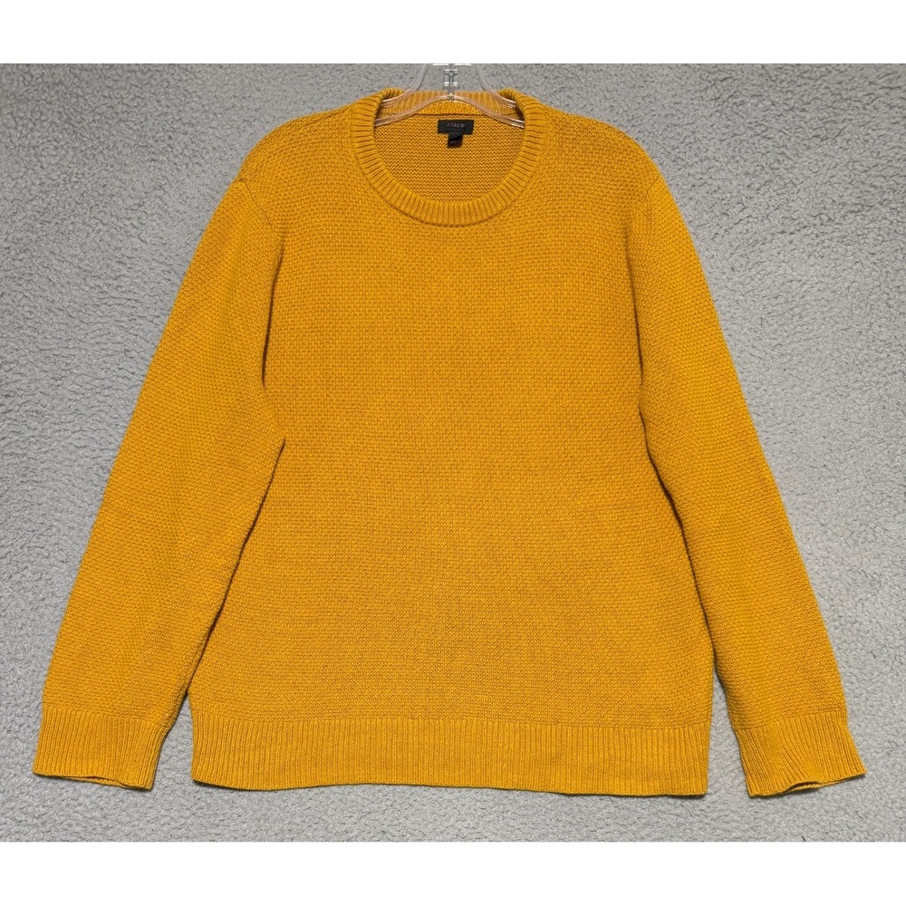 J Crew Cotton sweater in checker stitch Mens Size Medium Yellow oversized